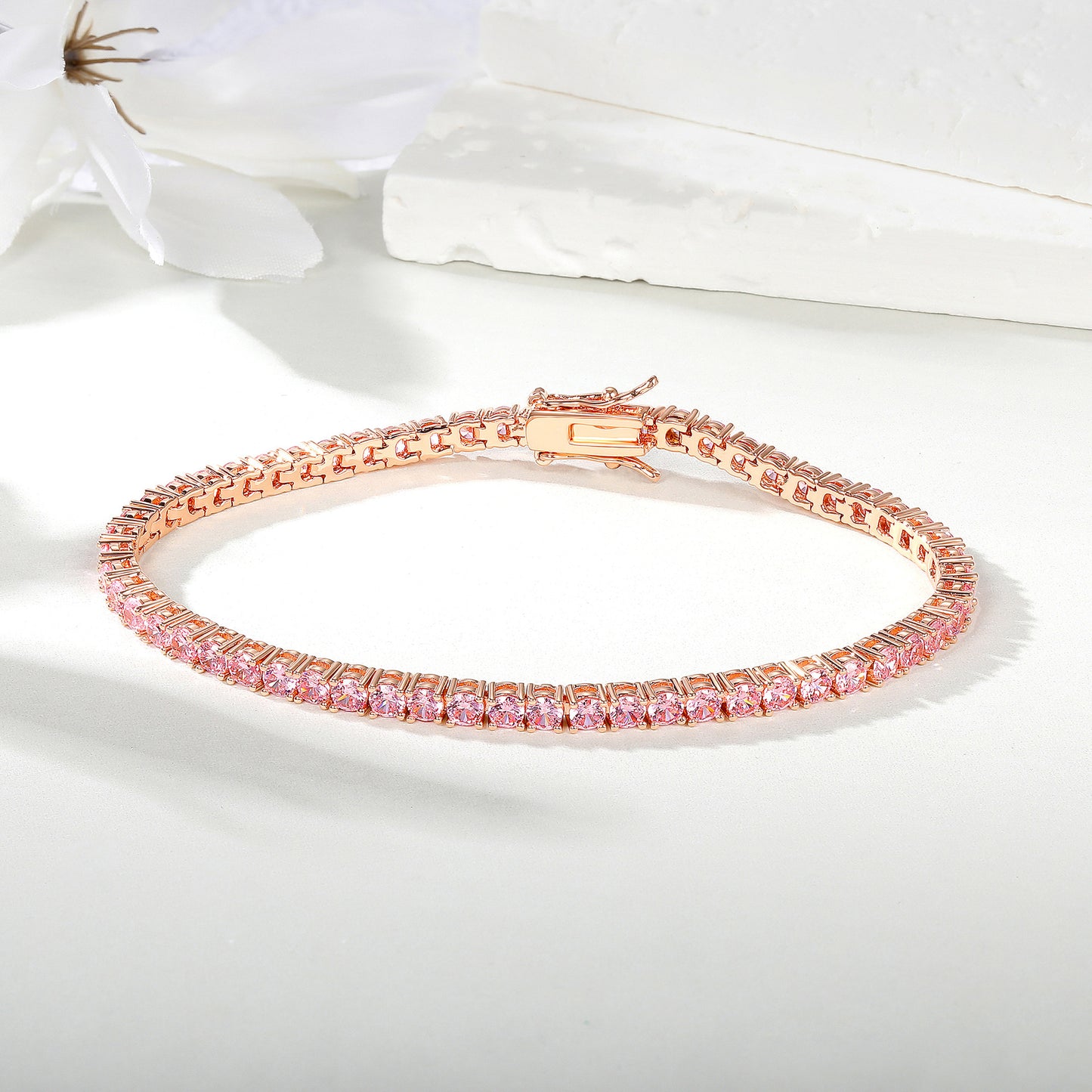 Rose Gold Pink Diamond Tennis Bracelet