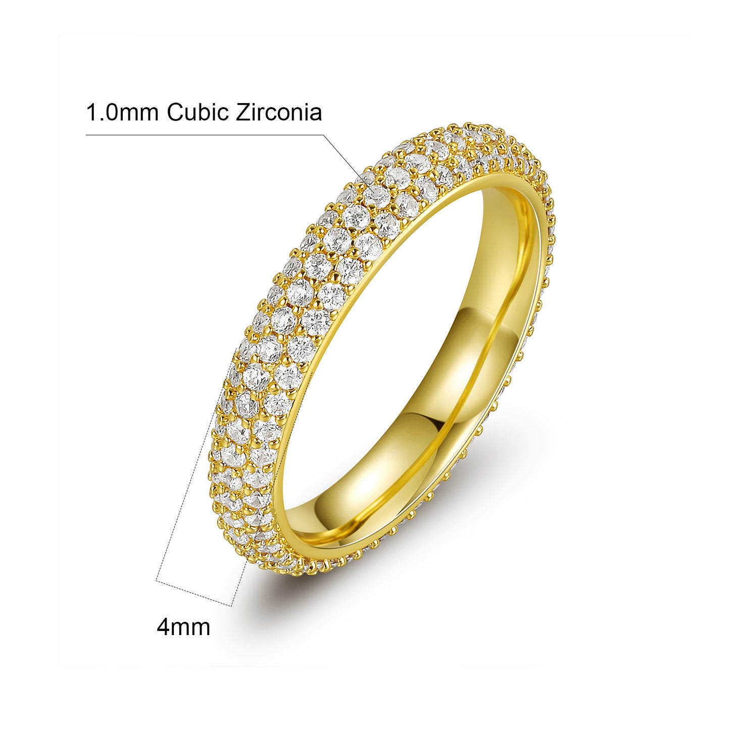 3-Row Pavé Diamond Eternity Ring – Yellow Gold Wedding Band