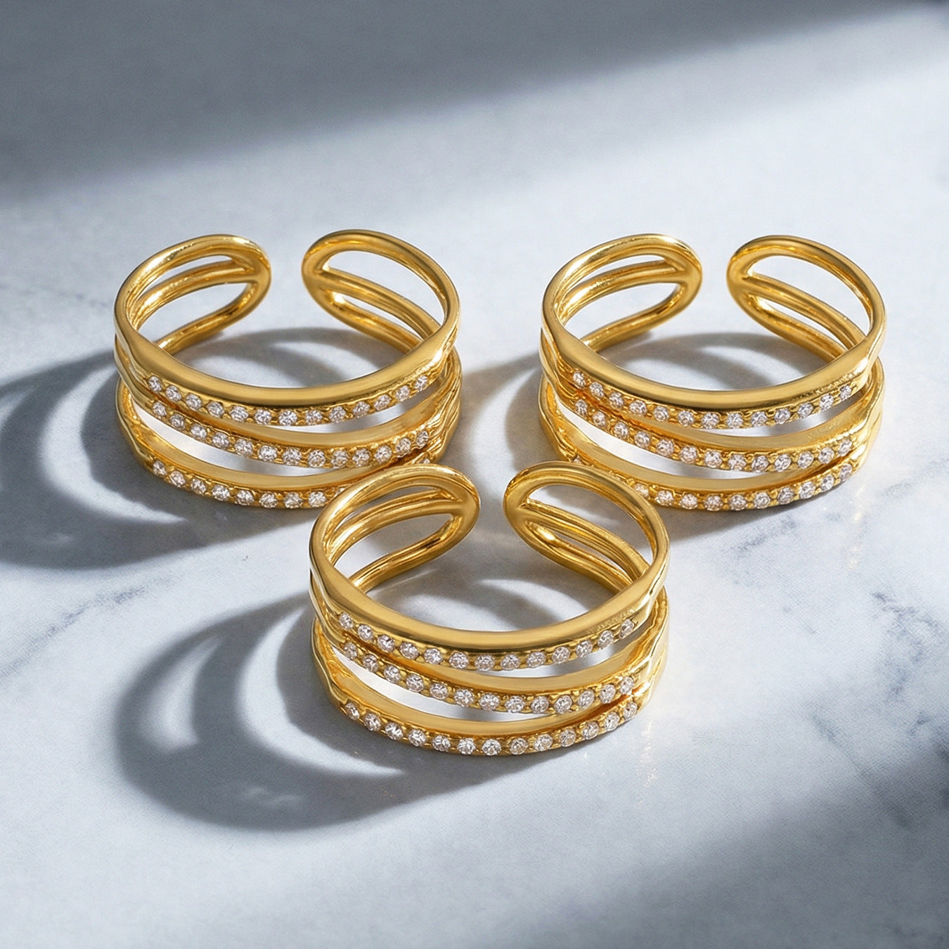 Luna Triple Row Adjustable Gold Pavé Ring