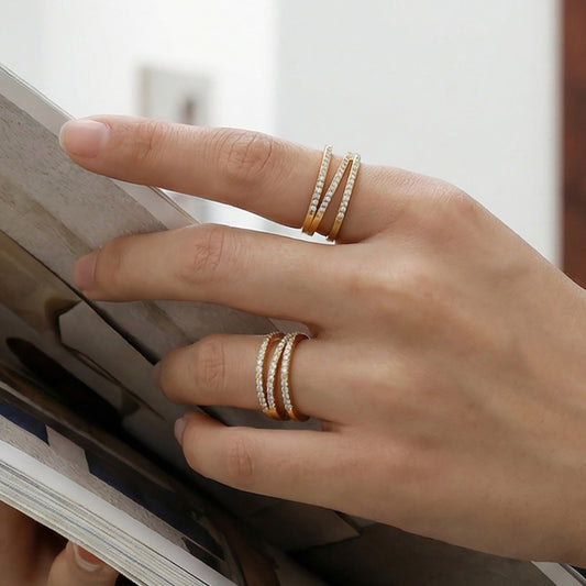Luna Triple Row Adjustable Gold Pavé Ring