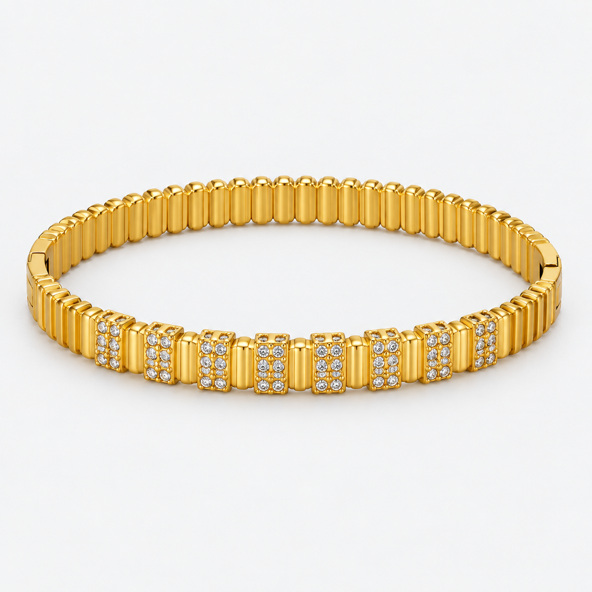 Aurea Ribbed Pavé Bangle centered on a light gray background