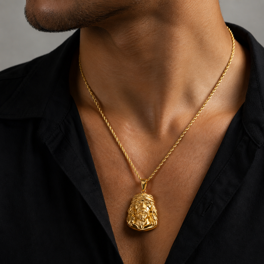 Gold Jesus Head Pendant Necklace – Classic Crown of Thorns