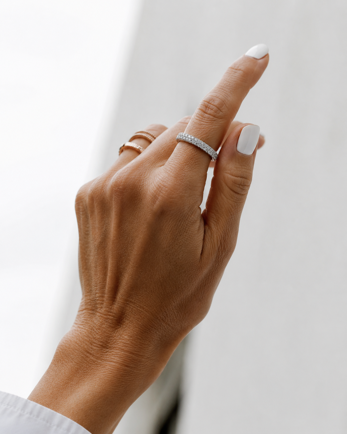4mm Triple Row Pavé Diamond Eternity Ring – White Gold Band