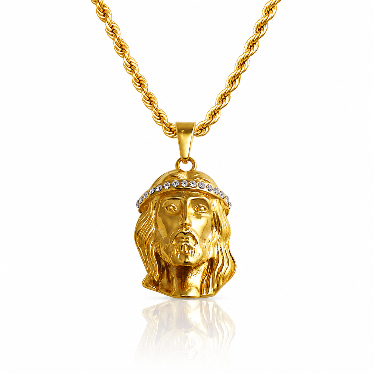 14K Gold Plated Jesus Head Pendant with CZ Crown