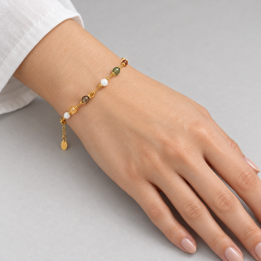 Prism Rainbow Beaded Bracelet presented by a studio model