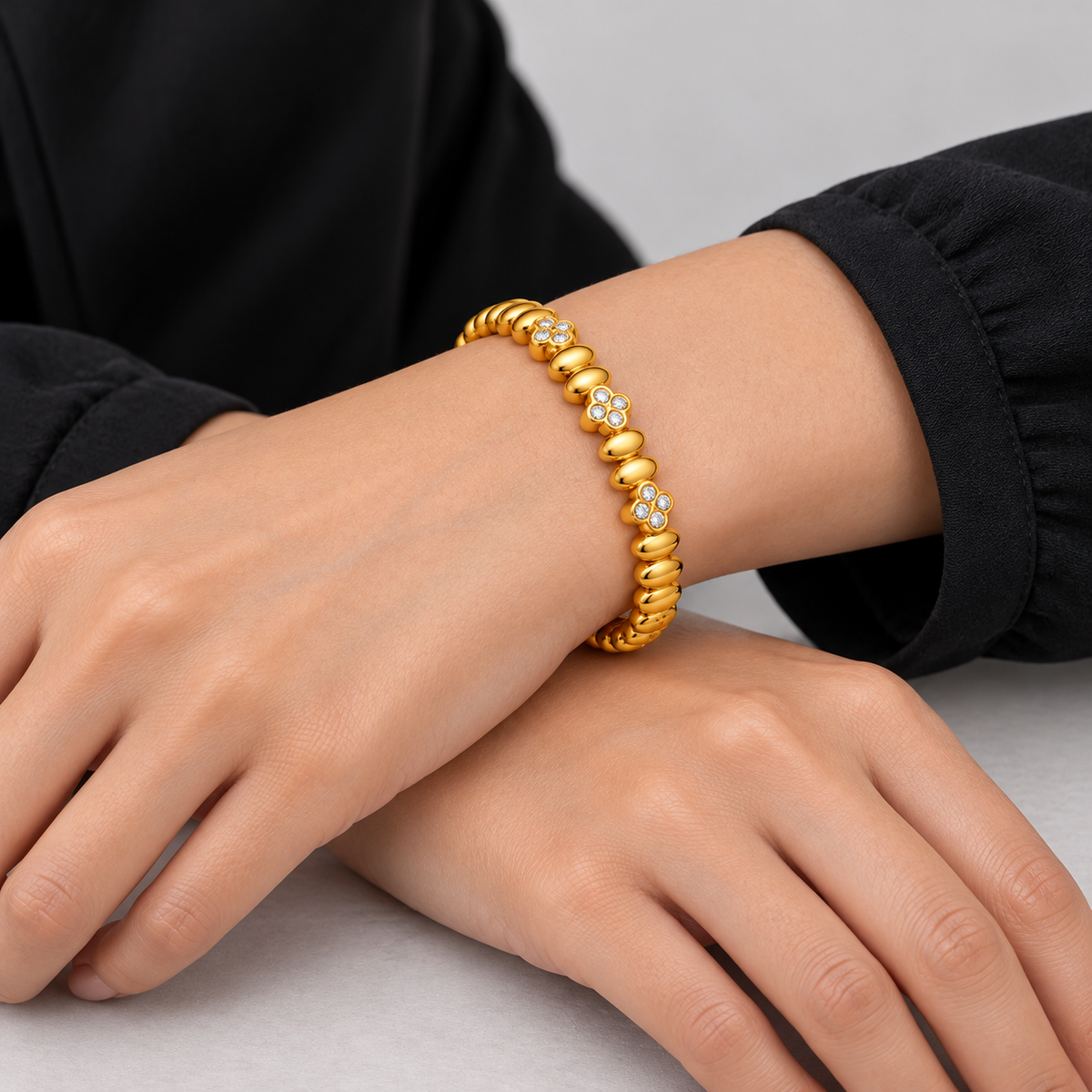 Solara Beaded Sparkle Bangle worn by a studio model