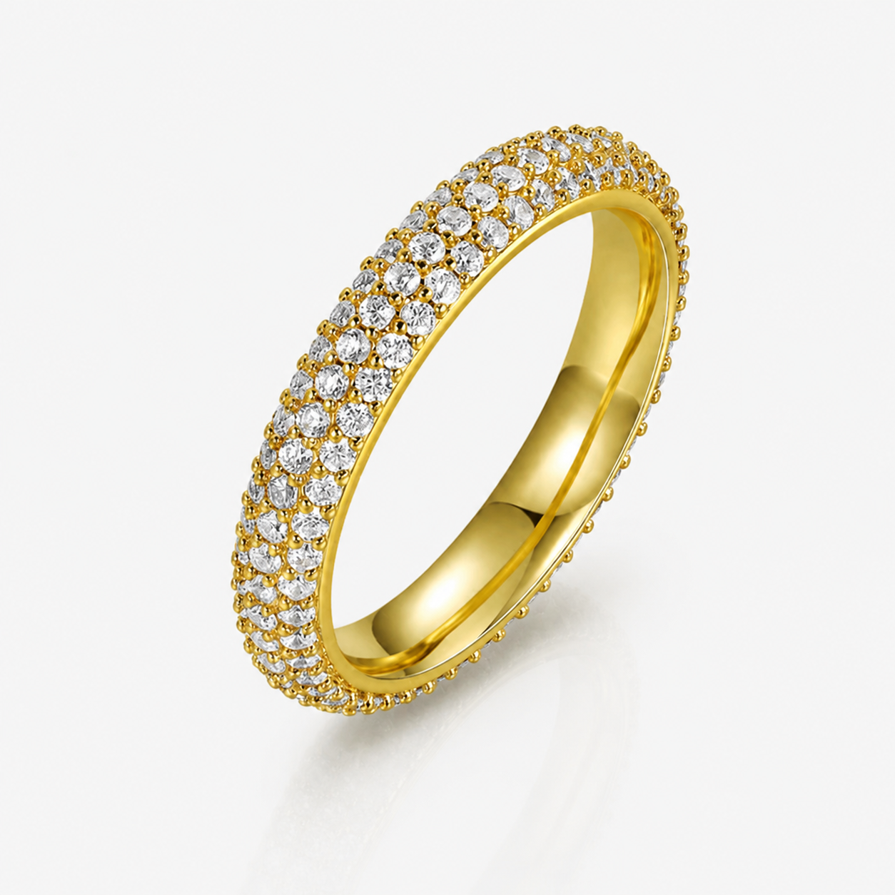 Pavé diamond band ring in gold, domed design