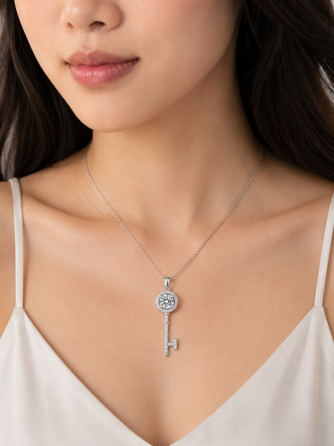 Key to My Heart Crystal Diamond Pendant Necklace