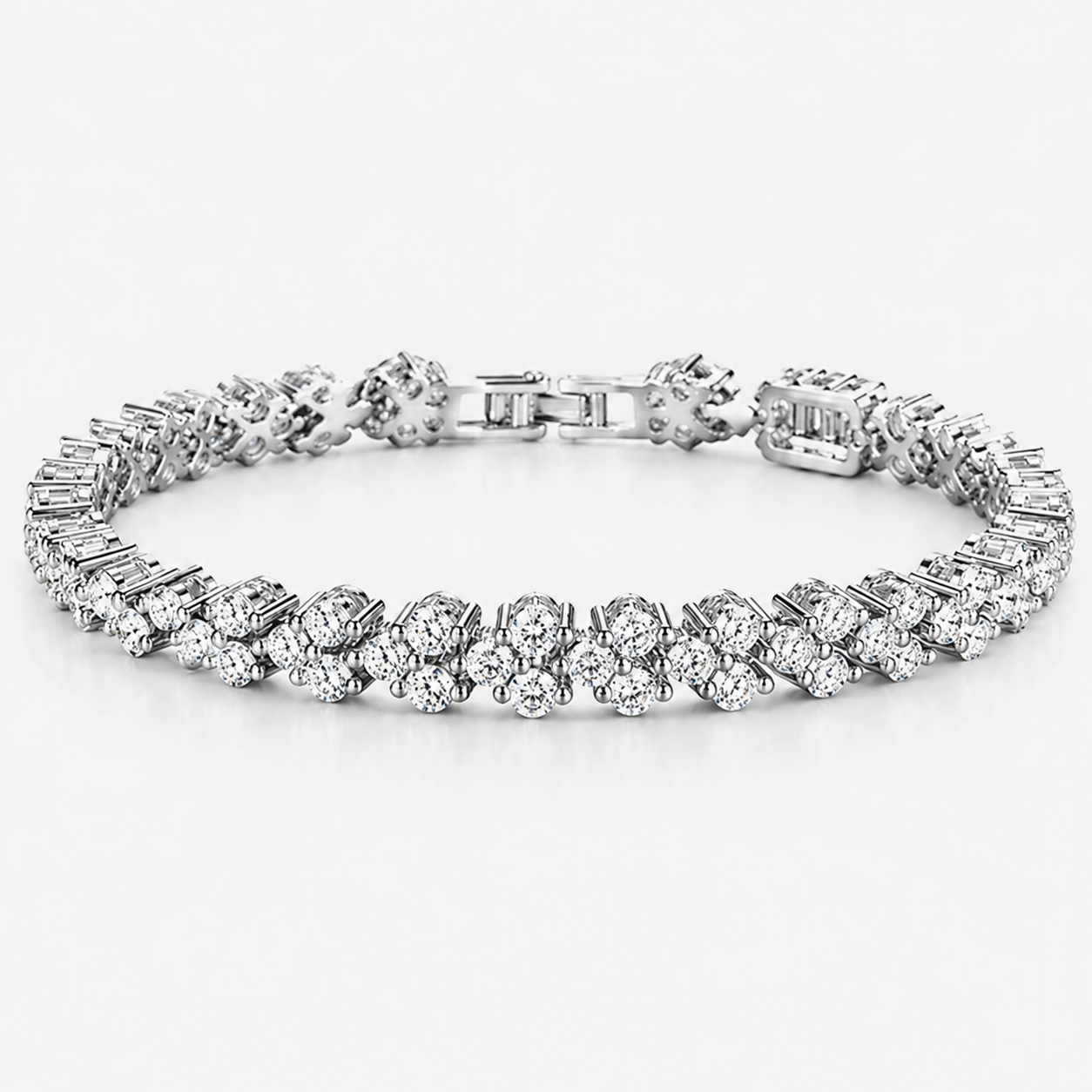 Stacked Silver Floral Diamond Bracelet