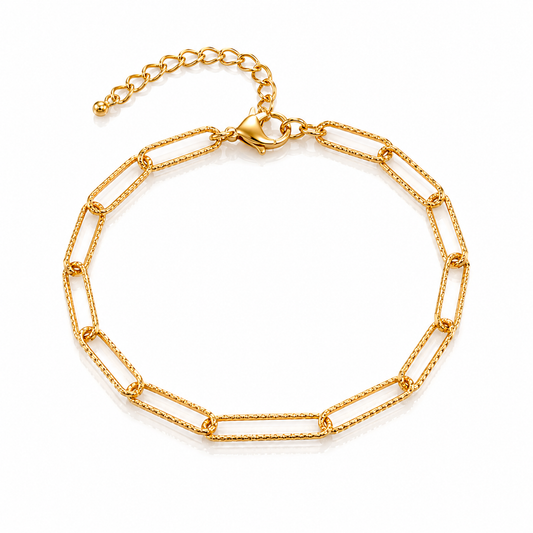 Diamond-cut gold link bracelet with extension chain and lobster clasp