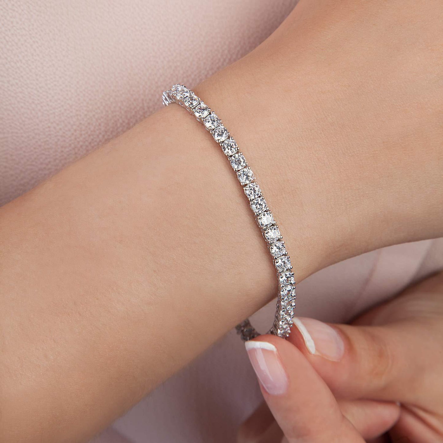 4mm White Gold Plated Diamond Tennis Bracelet
