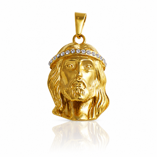 14K Gold Plated Jesus Head Pendant with CZ Crown