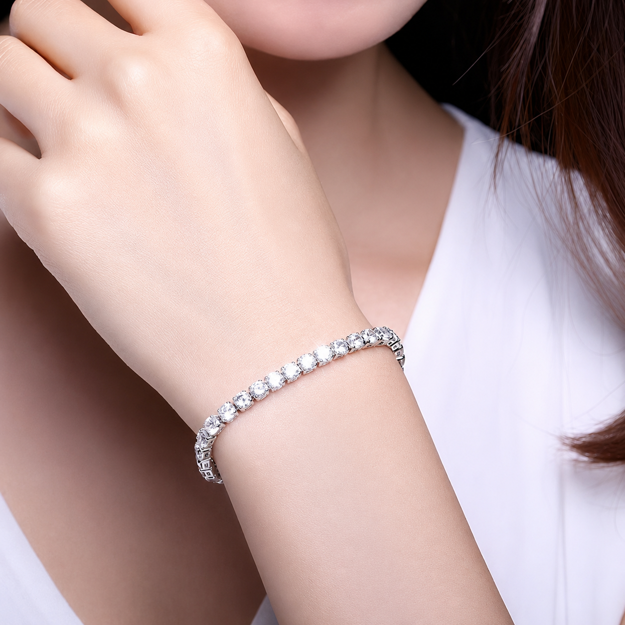 White Gold-plated 3mm Diamond Tennis Bracelet