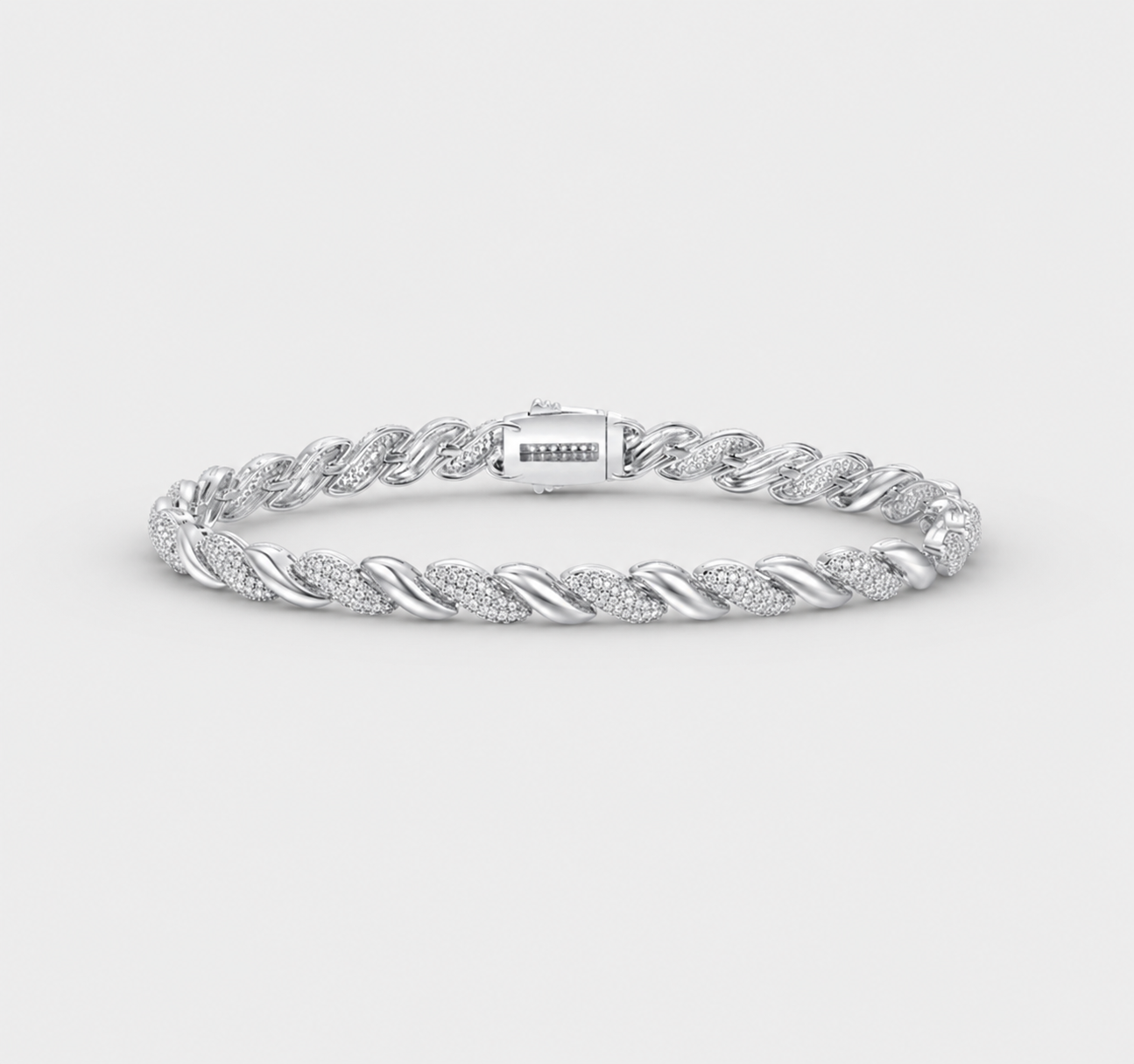 8.5mm Twisted Diamond Link Bracelet – White Gold Statement Bracelet