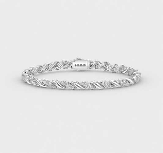 8.5mm Twisted Diamond Link Bracelet – White Gold Statement Bracelet