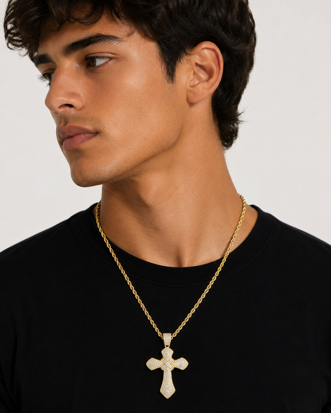 Pavé-Set Gold Diamond Cross