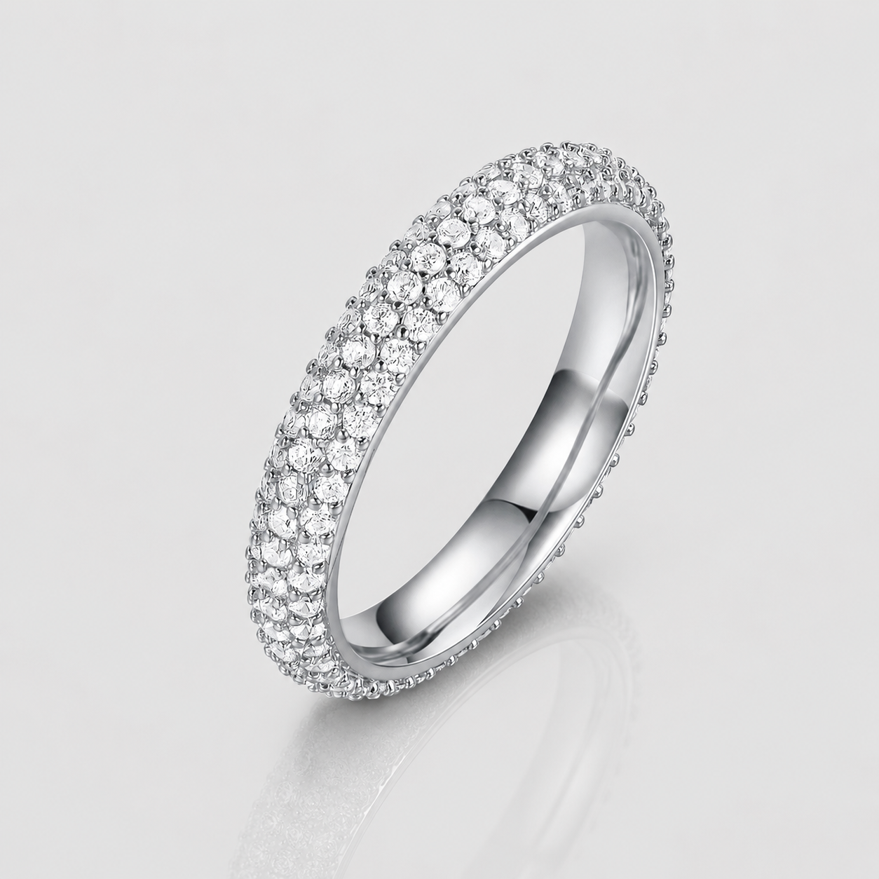 4mm Triple Row Pavé Diamond Eternity Ring – White Gold Band