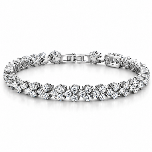 Stacked Silver Floral Diamond Bracelet