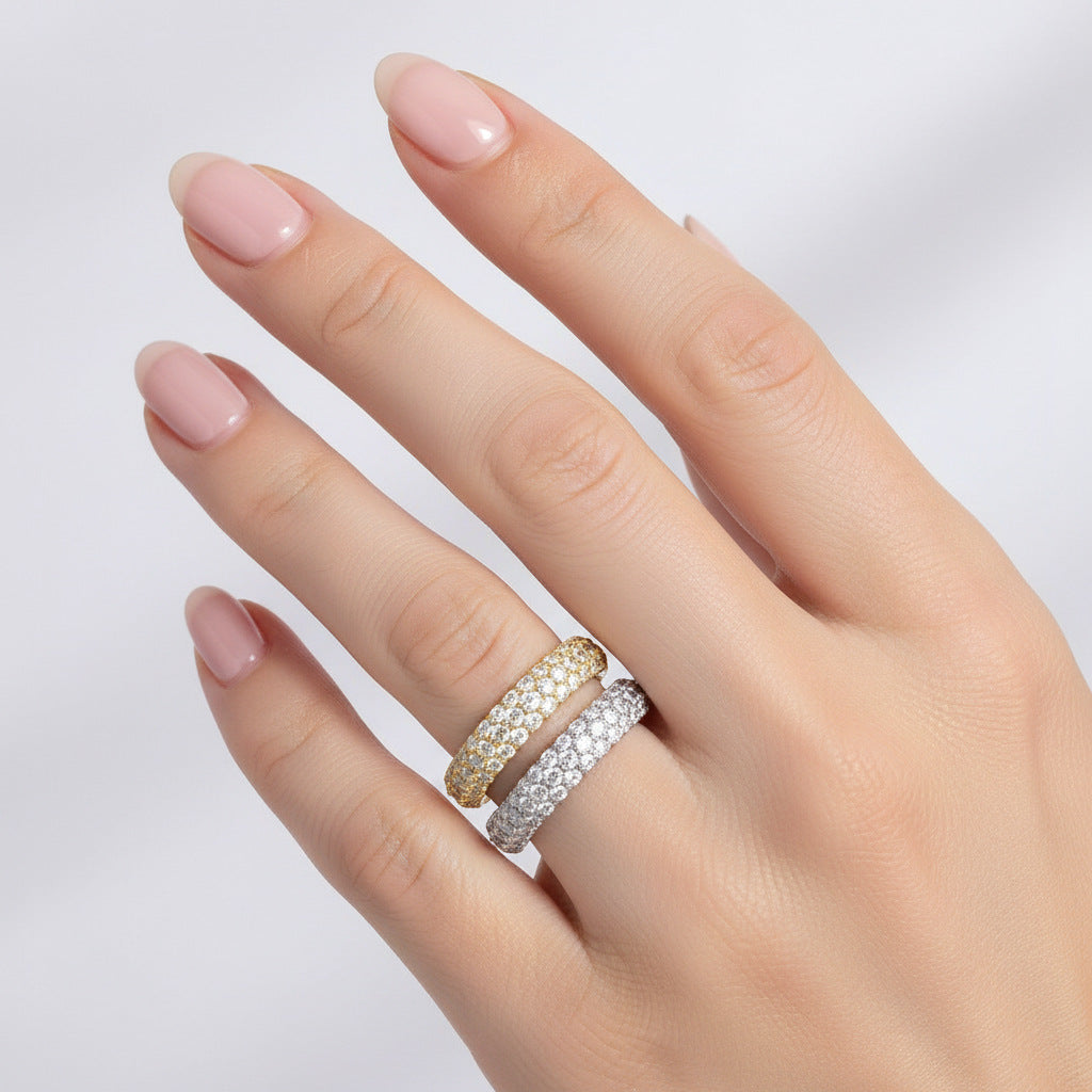 4mm Triple Row Pavé Diamond Eternity Ring – White Gold Band