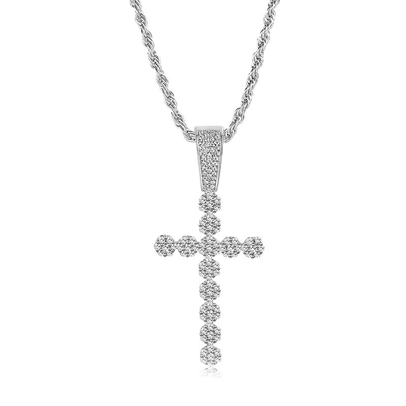 Iced Out Bubble Cross Pendant Necklace