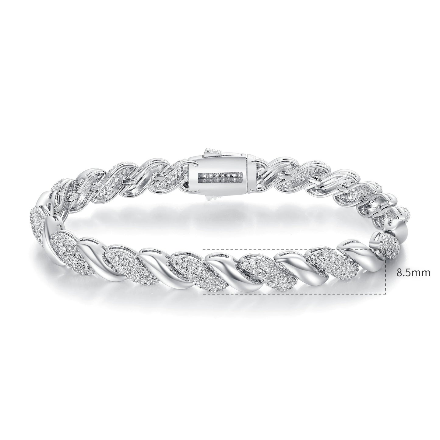 8.5mm Twisted Diamond Link Bracelet – White Gold Statement Bracelet