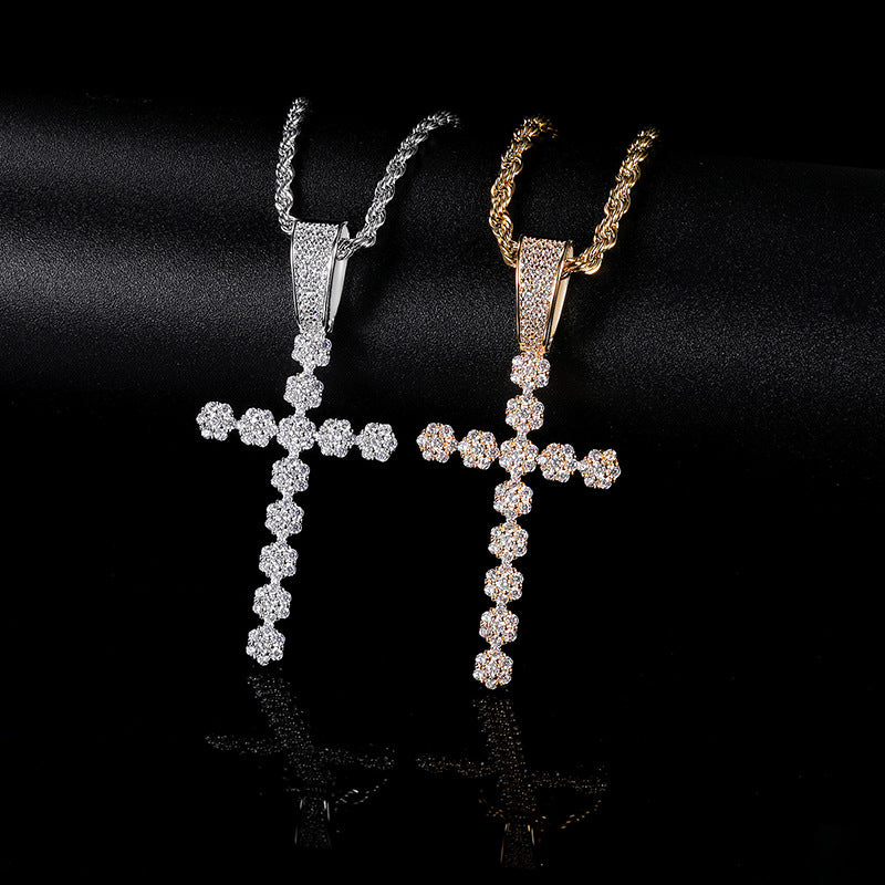 Iced Out Bubble Cross Pendant Necklace