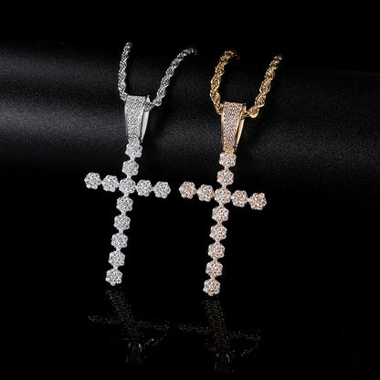 Diamond cross pendants in gold and white gold finishes