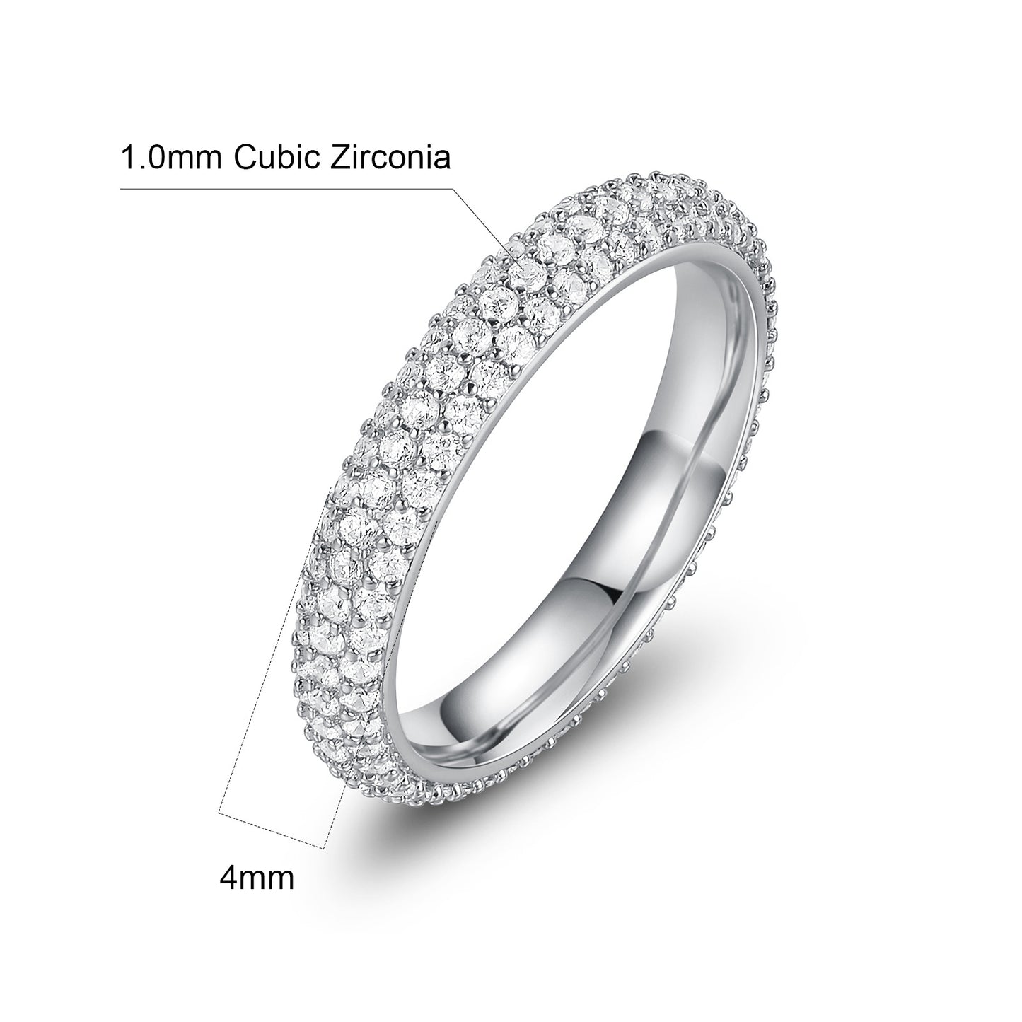 4mm Triple Row Pavé Diamond Eternity Ring – White Gold Band