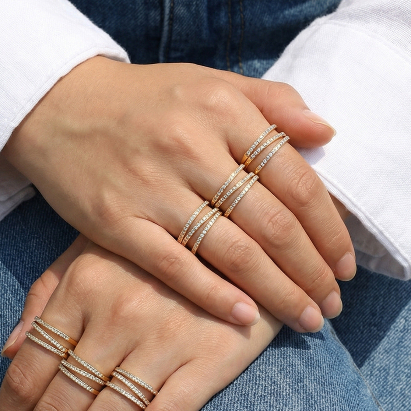Luna Triple Row Adjustable Gold Pavé Ring
