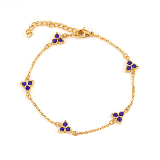 14k filled gold blue Clover Station Bracelet from top angle