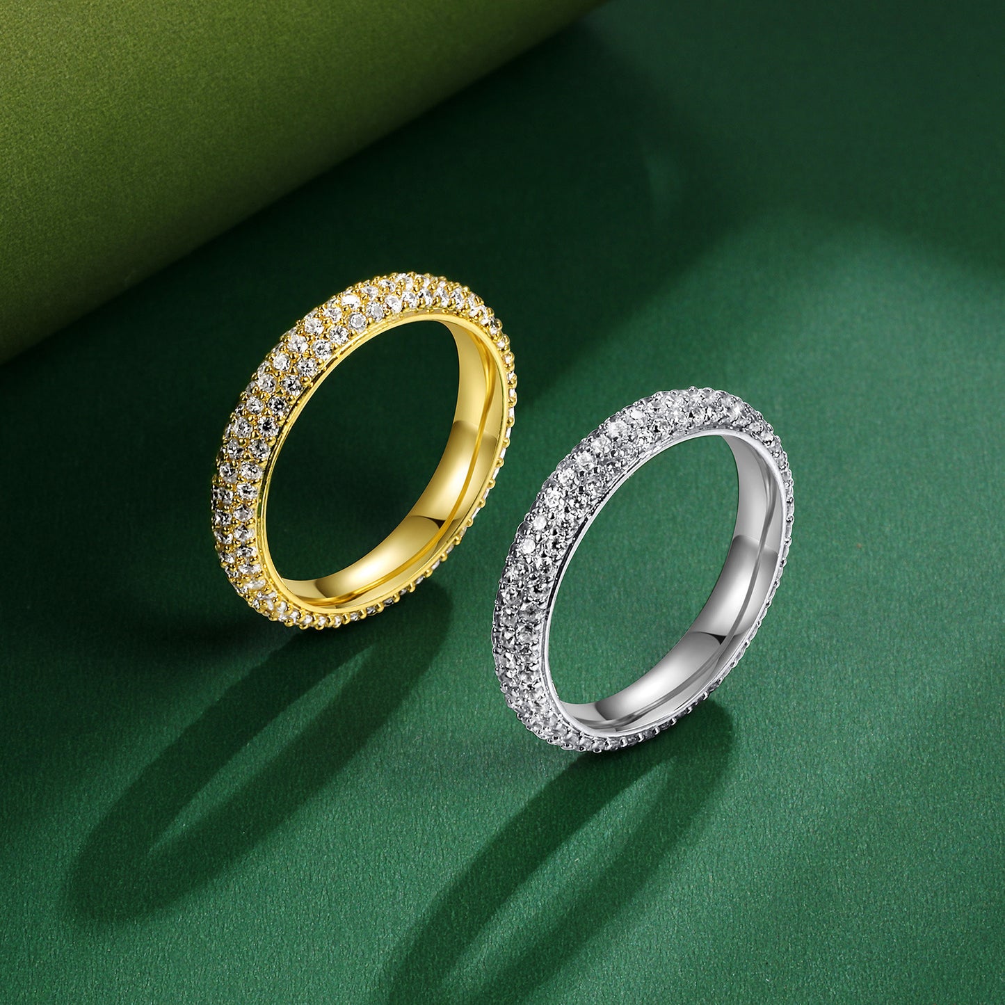 4mm Triple Row Pavé Diamond Eternity Ring – White Gold Band