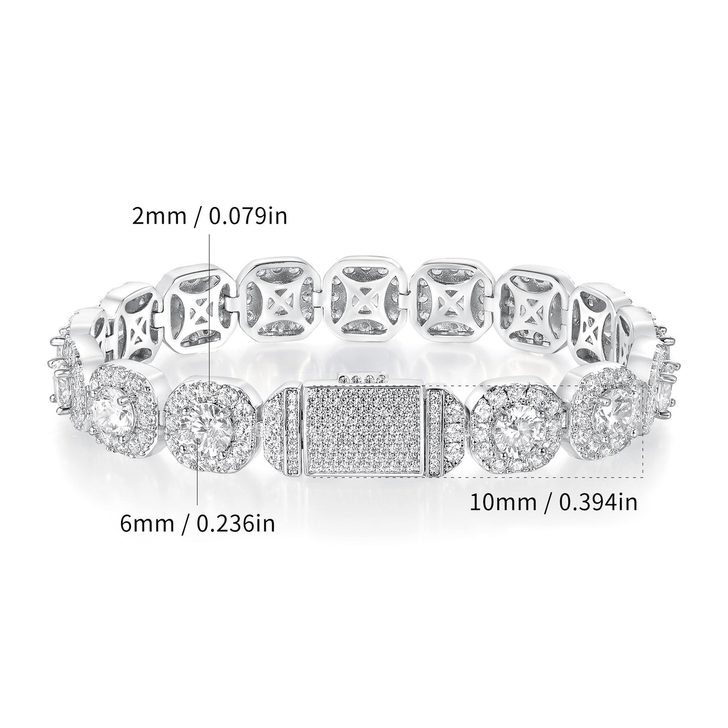 10mm Halo Diamond Link Bracelet – Iced Out Bracelet
