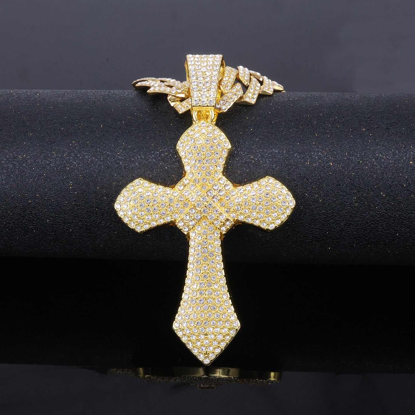 Pavé-Set Gold Diamond Cross