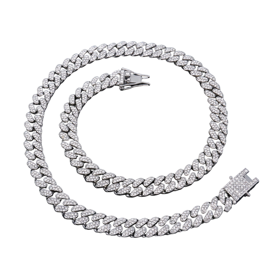Iced Out Cuban Silver Link Chain 12mm