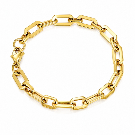 18k gold plated geometric paperclip link bracelet with lobster clasp