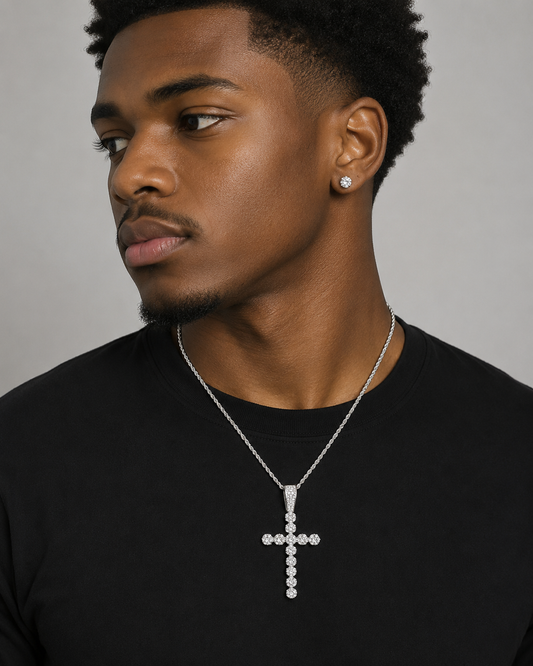 Iced Out Bubble Cross Pendant Necklace