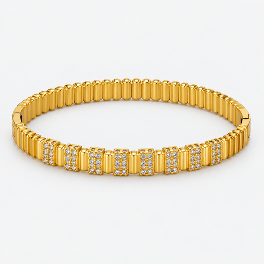 Aurea Ribbed Pavé Bangle centered on a light gray background