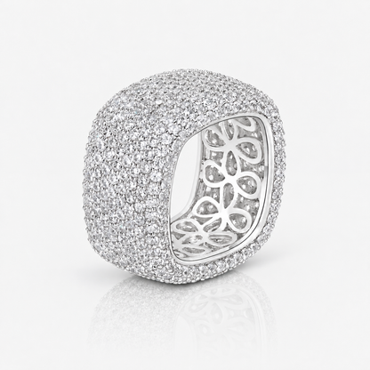 Silver-tone moissanite pavé dome ring with floral openwork interior