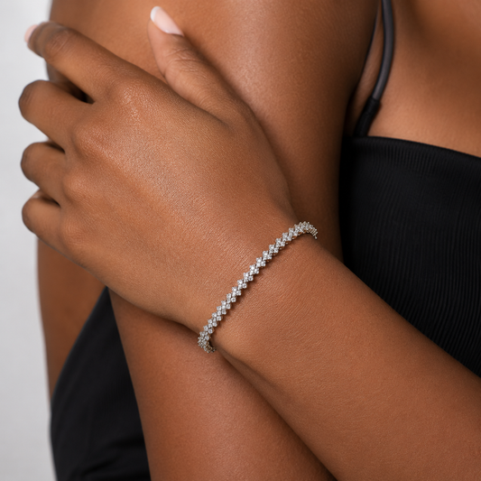Stacked Silver Floral Diamond Bracelet