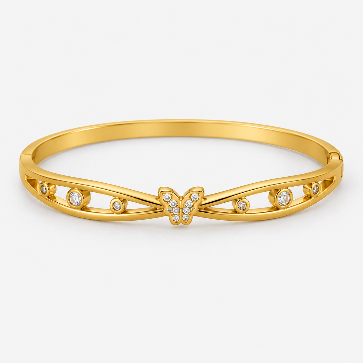 Celeste Butterfly Openwork Bangle centered on a light gray background