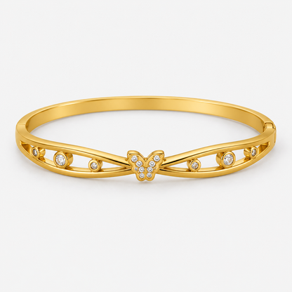 Celeste Butterfly Openwork Bangle centered on a light gray background