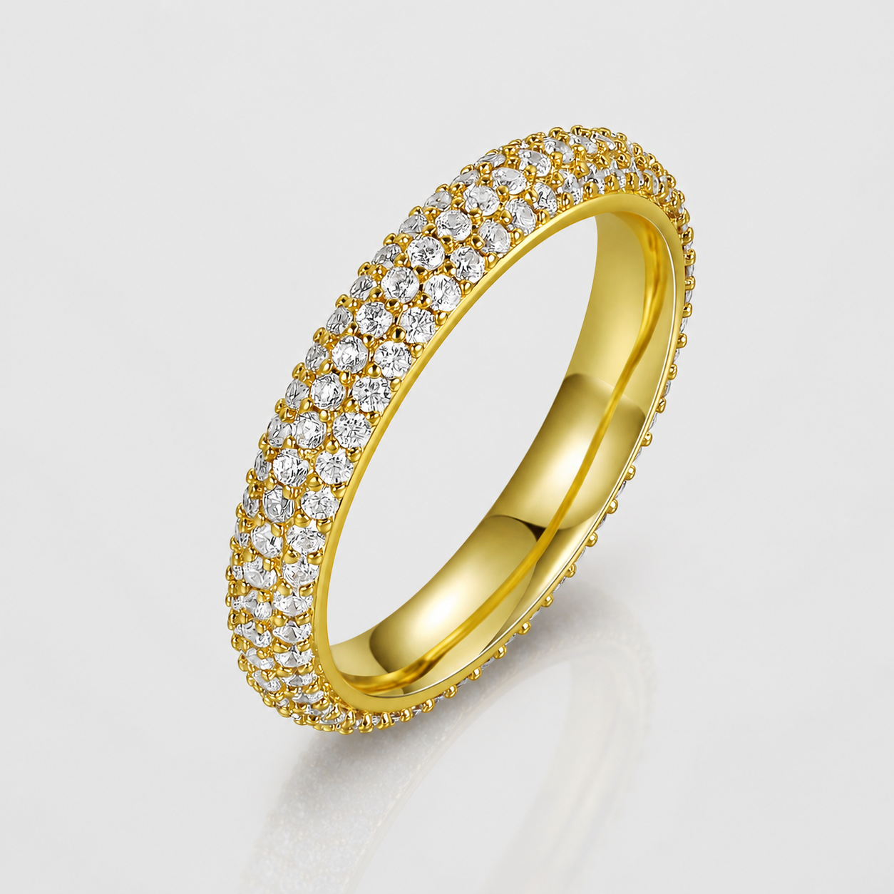 3-Row Pavé Diamond Eternity Ring – Yellow Gold Wedding Band