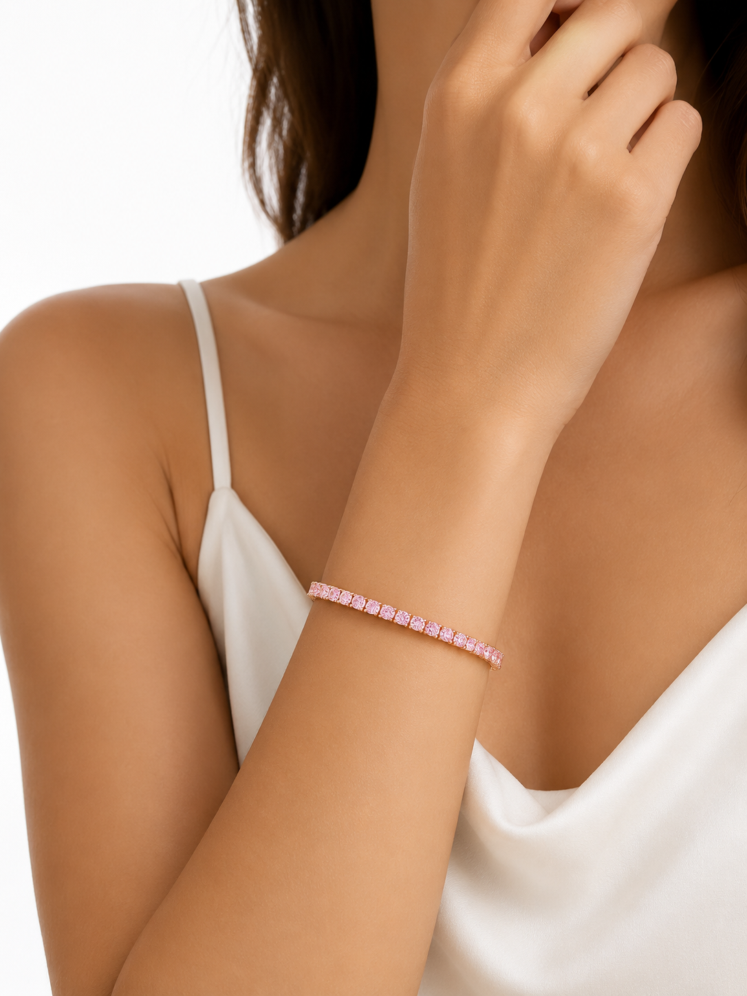Rose Gold Pink Diamond Tennis Bracelet