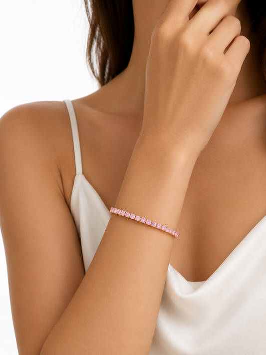 Rose Gold Pink Diamond Tennis Bracelet