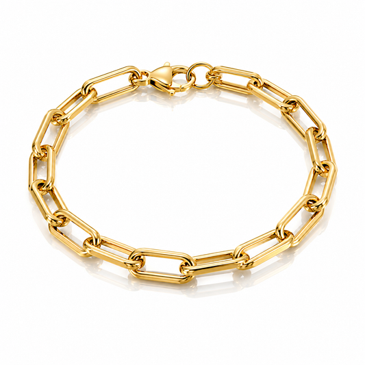 18k gold plated classic paperclip chain bracelet with lobster clasp