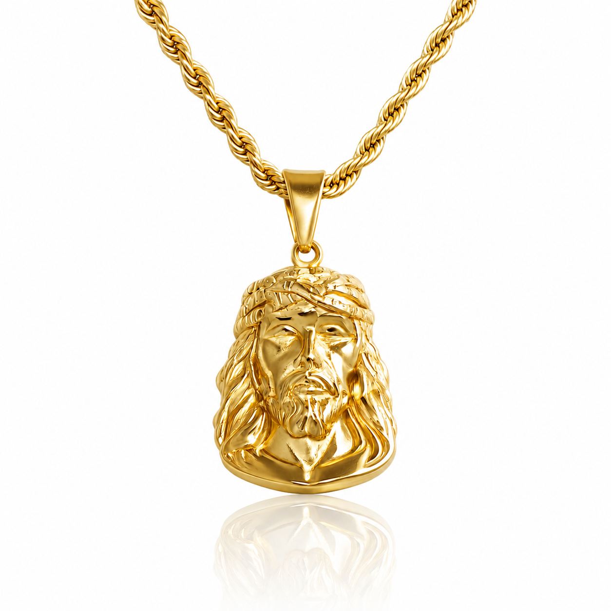 Gold Jesus Head Pendant Necklace – Classic Crown of Thorns