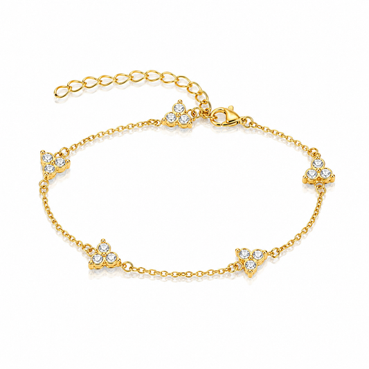 14k filled gold Clover Station Bracelet from top angle