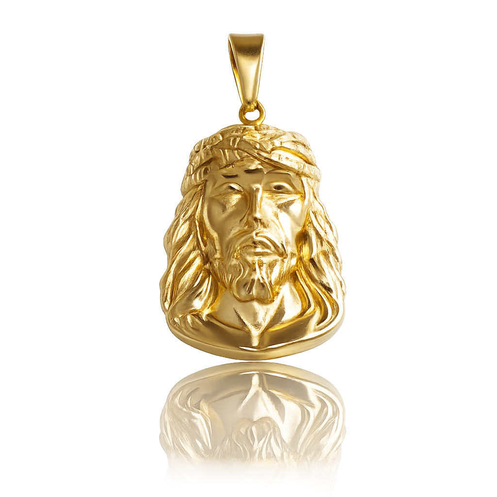 Gold Jesus Head Pendant Necklace – Classic Crown of Thorns