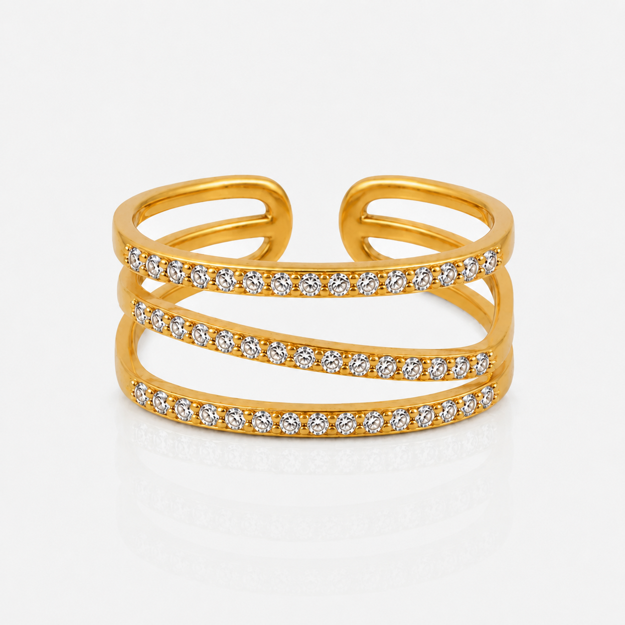Luna Triple Row Adjustable Gold Pavé Ring