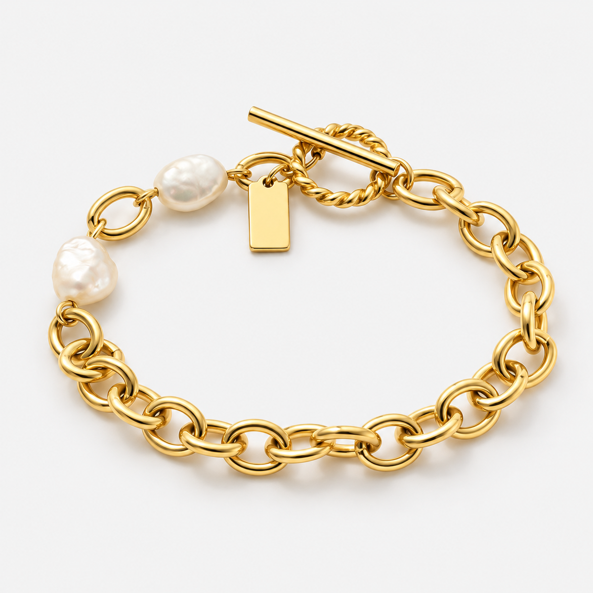 Marina Pearl-Accent Toggle Bracelet on a light gray background